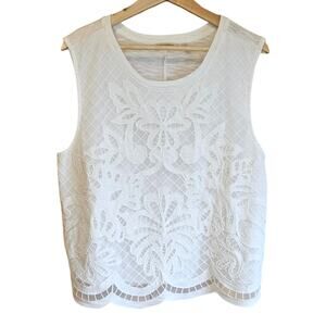 Soft Surroundings Women's White Embroidered Eyelet Applique Shell Tank XL